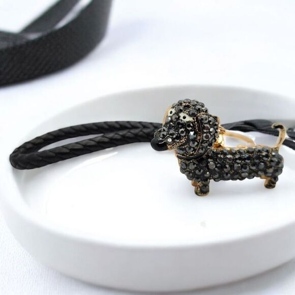 Glitzy Black Wiener Dog Bag Clip Keychain Dachshund Rhinestone Keyring Charm NEW - Picture 2 of 8
